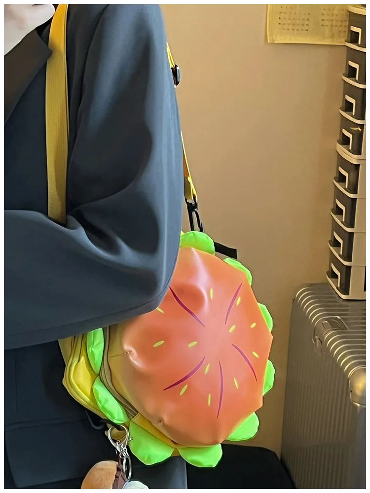 Stylish Hamburger Daypack Laptop Storage Zipper Portable Casual Tote PU Cheeseburger Backpack for Unisex