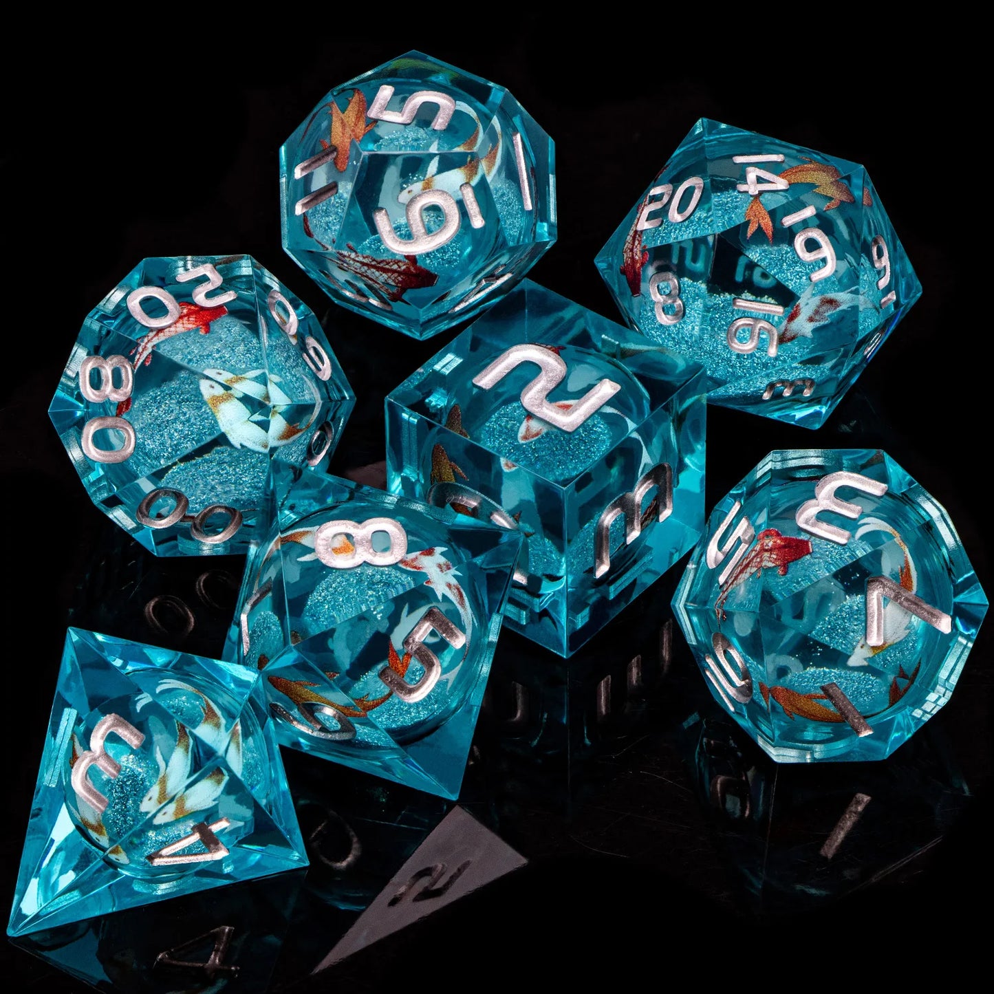 DnD D20 Multicolored Dice Blue Red Purple Orange White Gold