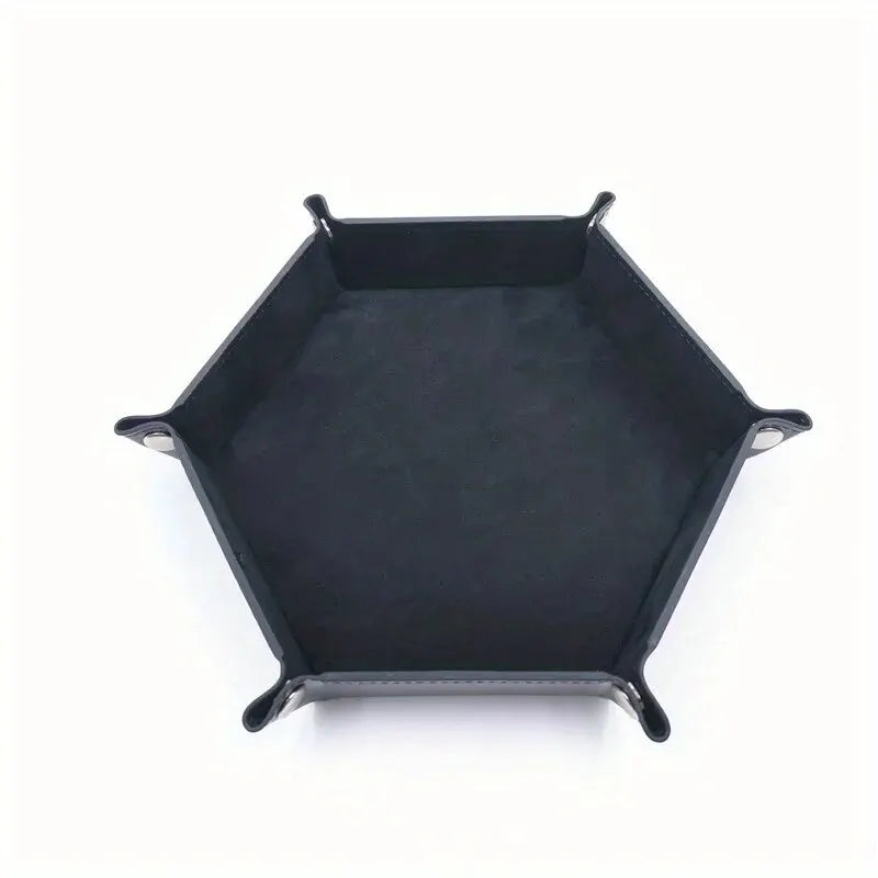 1 Pc PU Leather Velvet Folding Storage Tray Hexagonal Dice Tray Holder Storage Basket For Dice Games