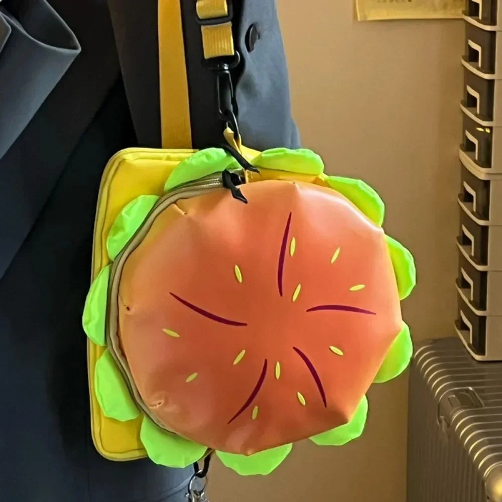 Stylish Hamburger Daypack Laptop Storage Zipper Portable Casual Tote PU Cheeseburger Backpack for Unisex