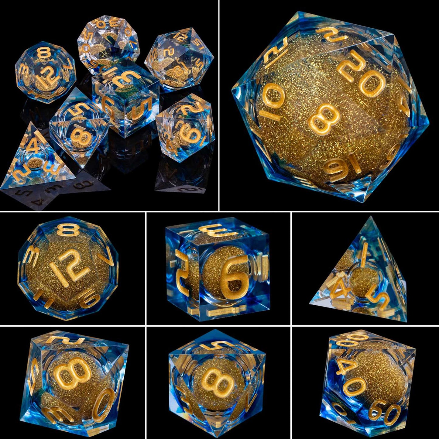 DnD D20 Multicolored Dice Blue Red Purple Orange White Gold