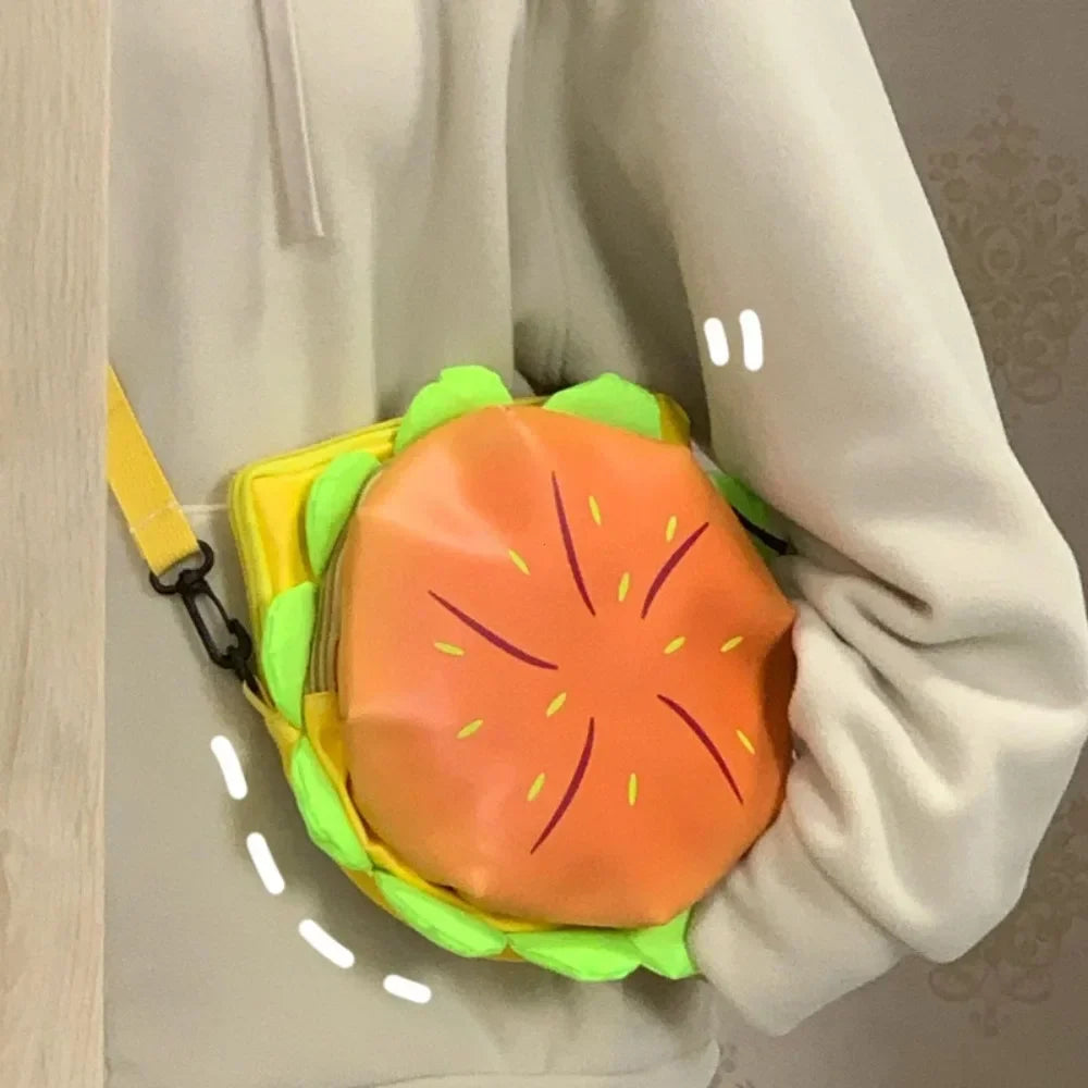 Stylish Hamburger Daypack Laptop Storage Zipper Portable Casual Tote PU Cheeseburger Backpack for Unisex