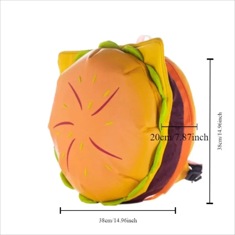 Stylish Hamburger Daypack Laptop Storage Zipper Portable Casual Tote PU Cheeseburger Backpack for Unisex