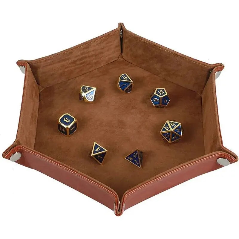 1 Pc PU Leather Velvet Folding Storage Tray Hexagonal Dice Tray Holder Storage Basket For Dice Games