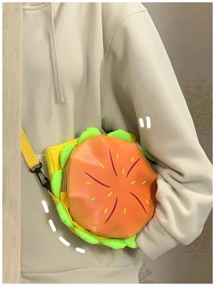 Stylish Hamburger Daypack Laptop Storage Zipper Portable Casual Tote PU Cheeseburger Backpack for Unisex