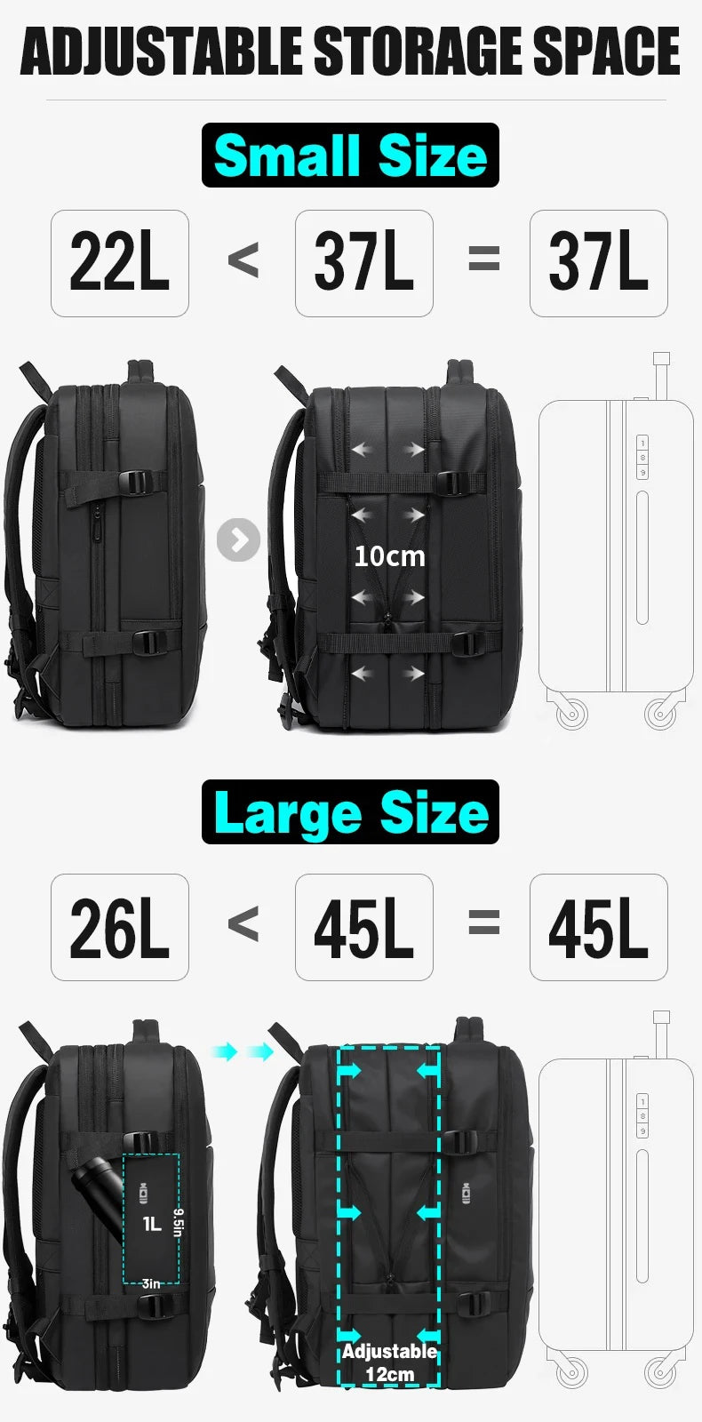 BANGE Expandable Men's Backpack Waterproof 17.3 in Laptop Backpack Man Large Capacity Hiking Travel Bag Male Backpacks for Men