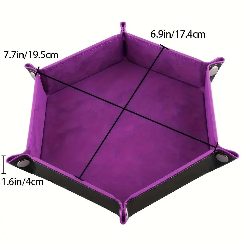 1 Pc PU Leather Velvet Folding Storage Tray Hexagonal Dice Tray Holder Storage Basket For Dice Games