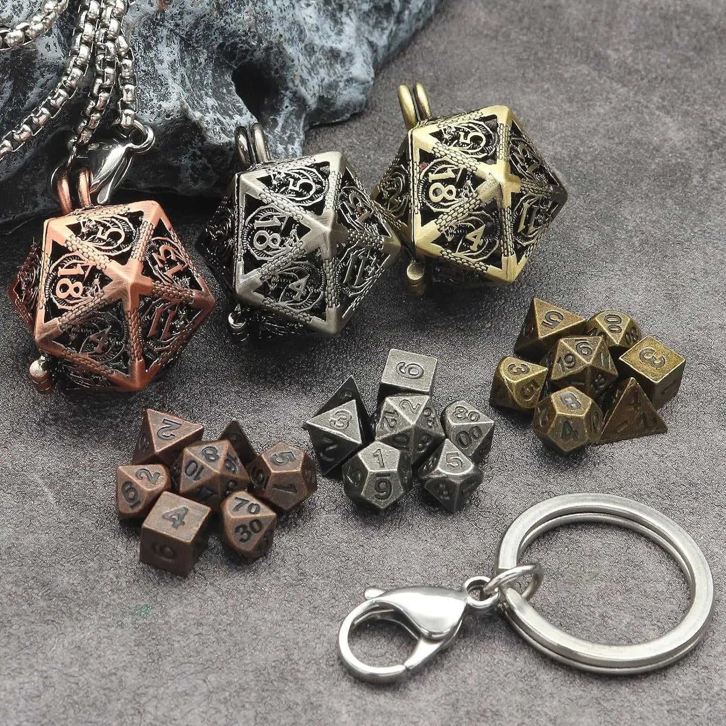 Mini Dice Set - Keychain and Necklace with D4 D6 D8 D10 D12 D20 Dice Case