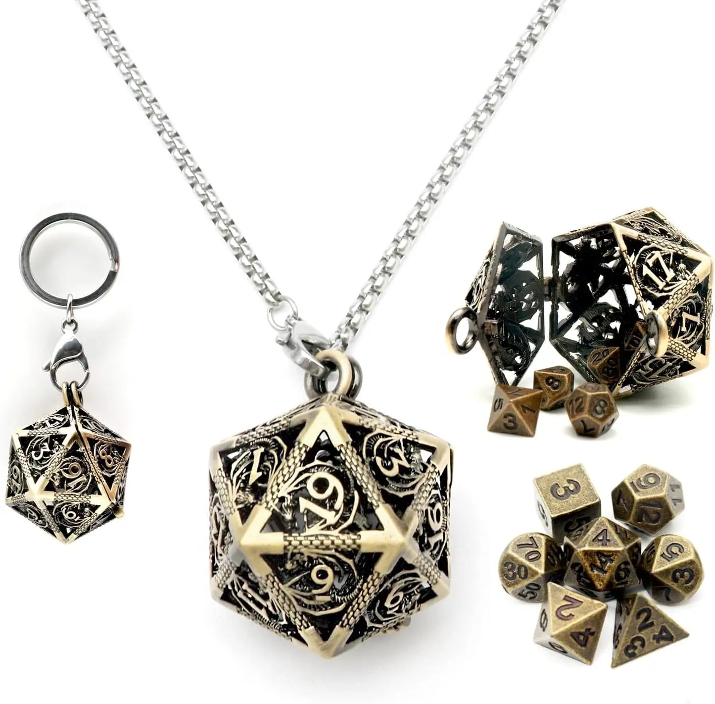 Mini Dice Set - Keychain and Necklace with D4 D6 D8 D10 D12 D20 Dice Case