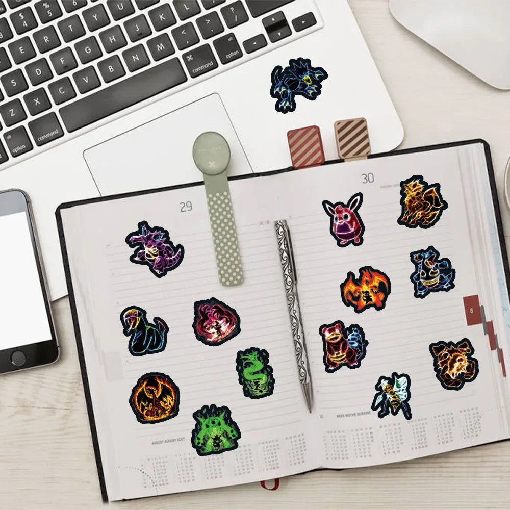 60Pcs Neon Pokemon Graffiti Stickers Anime