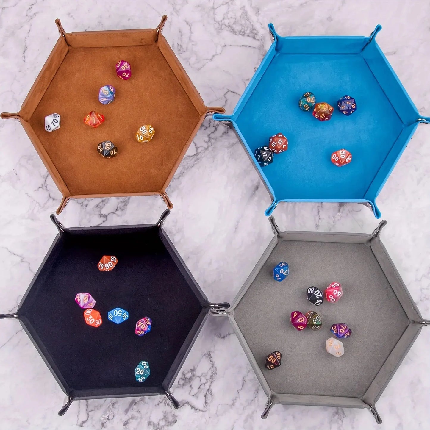 1 Pc PU Leather Velvet Folding Storage Tray Hexagonal Dice Tray Holder Storage Basket For Dice Games