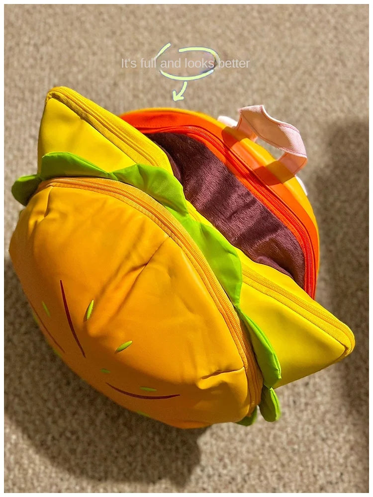 Stylish Hamburger Daypack Laptop Storage Zipper Portable Casual Tote PU Cheeseburger Backpack for Unisex