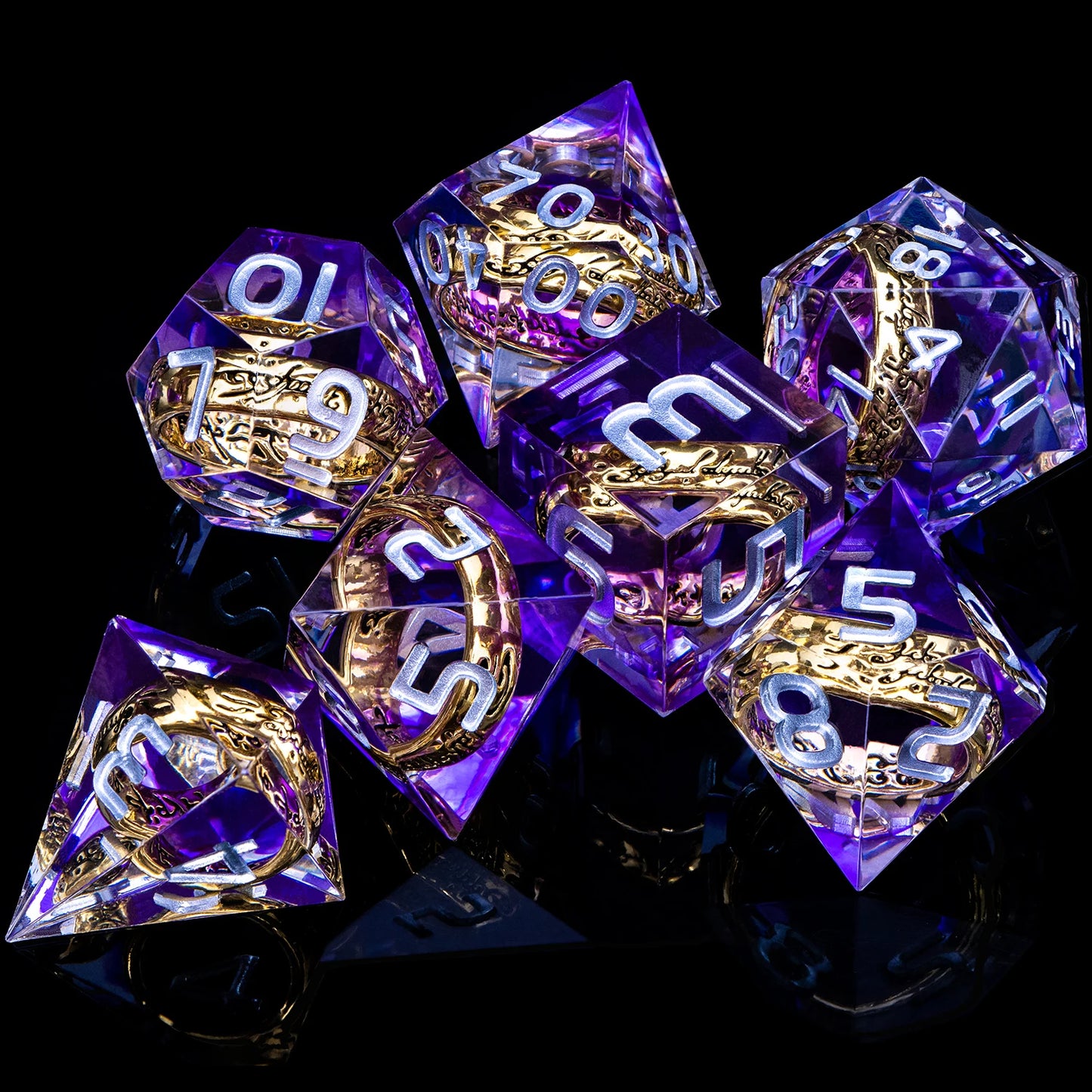 DnD D20 Multicolored Dice Blue Red Purple Orange White Gold