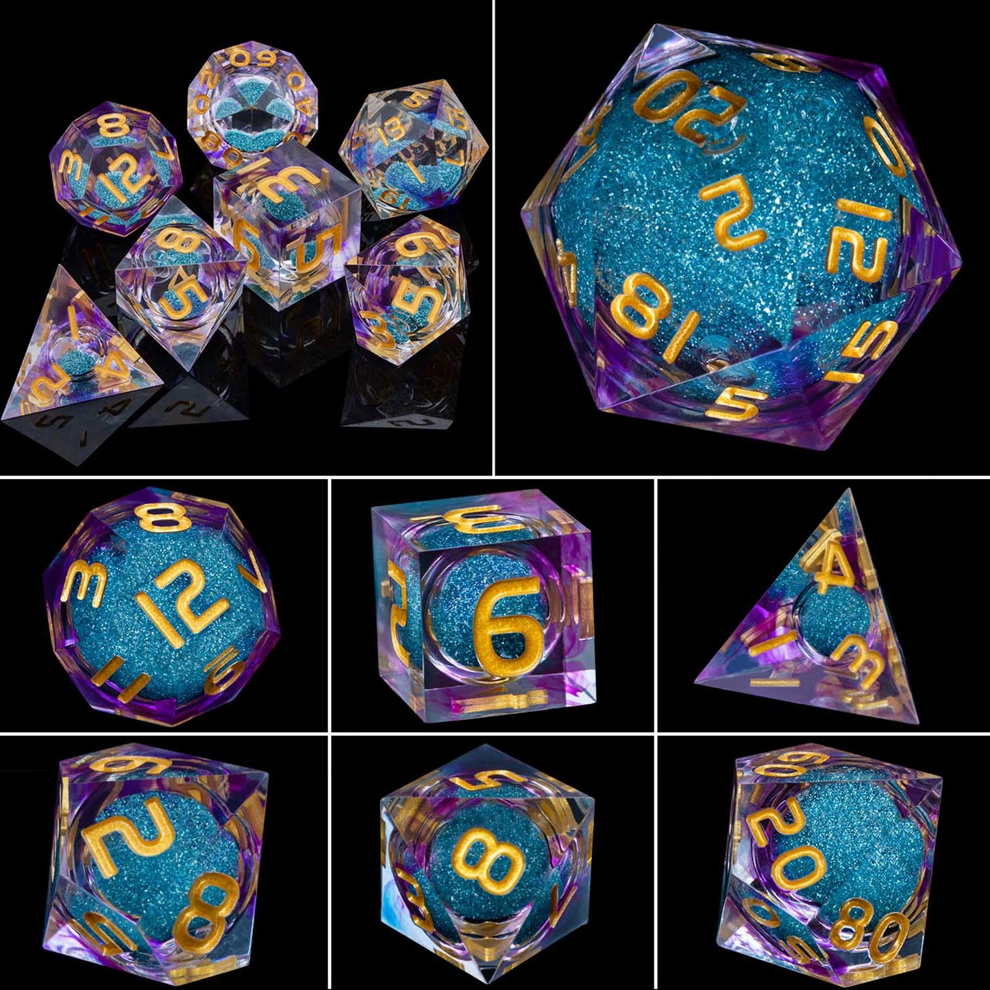 DnD D20 Multicolored Dice Blue Red Purple Orange White Gold