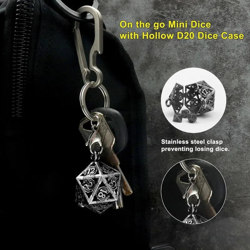 Mini Dice Set - Keychain and Necklace with D4 D6 D8 D10 D12 D20 Dice Case