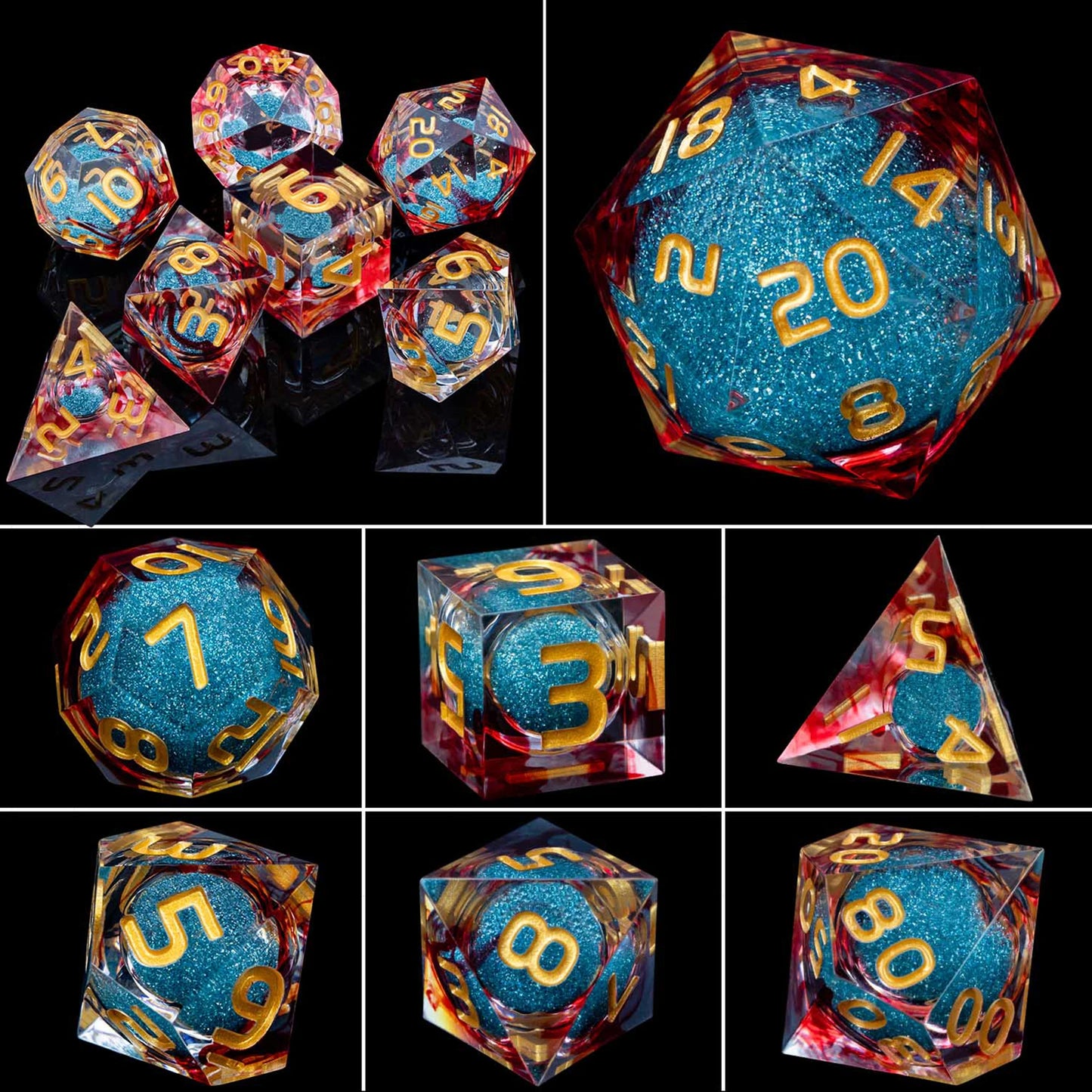 DnD D20 Multicolored Dice Blue Red Purple Orange White Gold