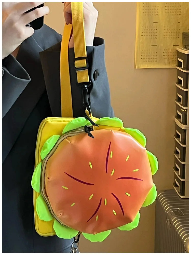 Stylish Hamburger Daypack Laptop Storage Zipper Portable Casual Tote PU Cheeseburger Backpack for Unisex