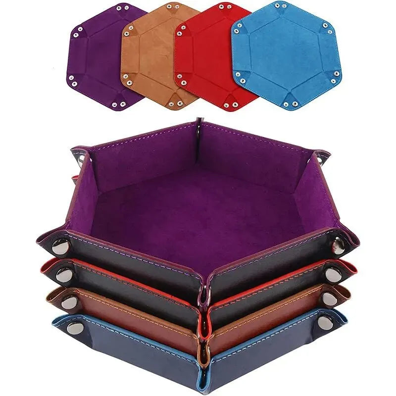 1 Pc PU Leather Velvet Folding Storage Tray Hexagonal Dice Tray Holder Storage Basket For Dice Games