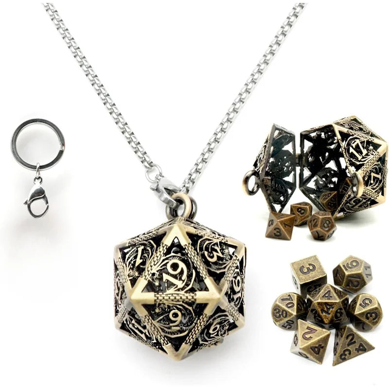 Mini Dice Set - Keychain and Necklace with D4 D6 D8 D10 D12 D20 Dice Case