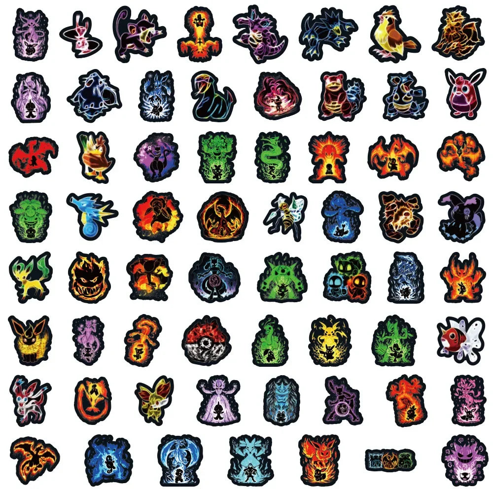 60Pcs Neon Pokemon Graffiti Stickers Anime