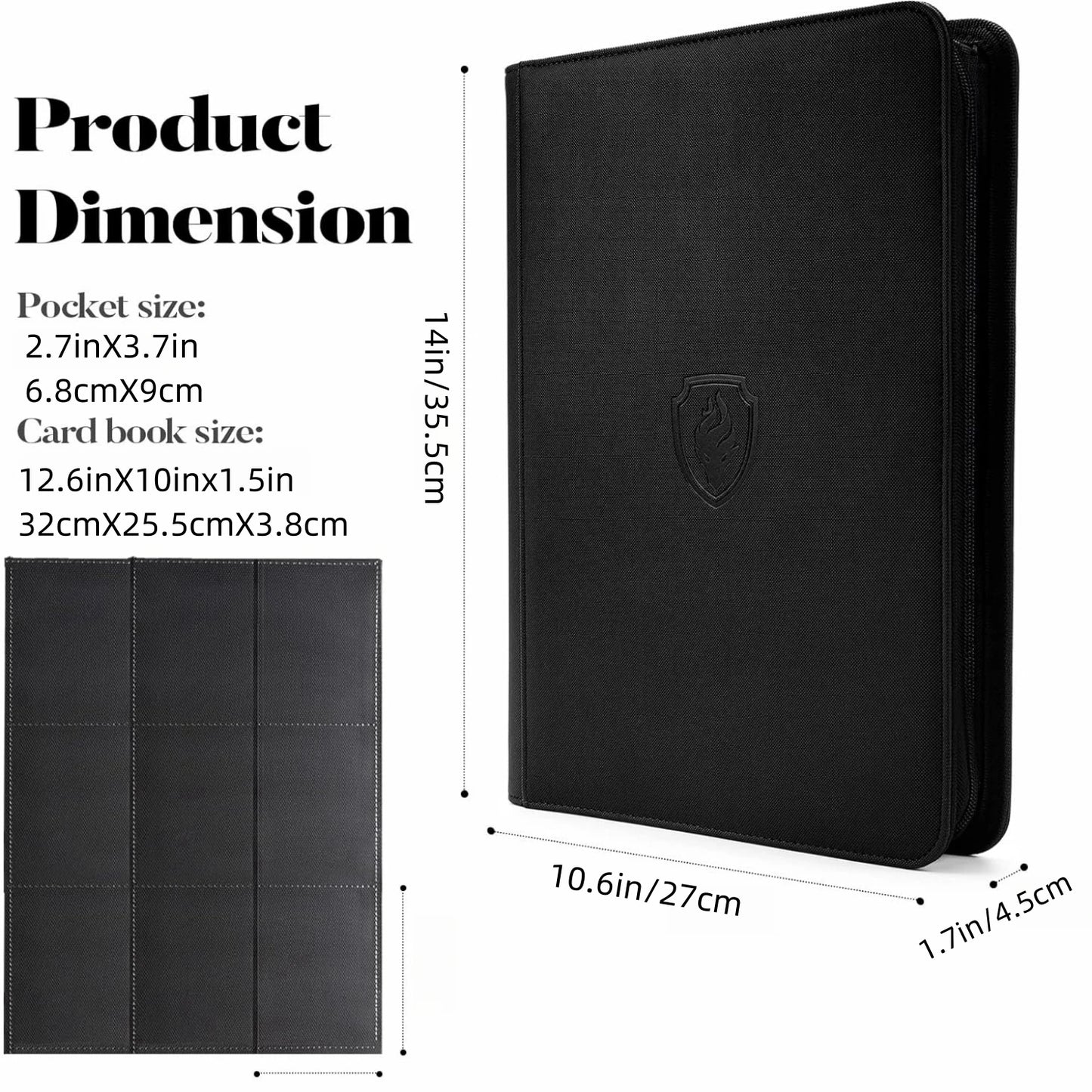 360 Card Binder, 9 Pocket PU Cover, Side-Loading Holder With Zipper