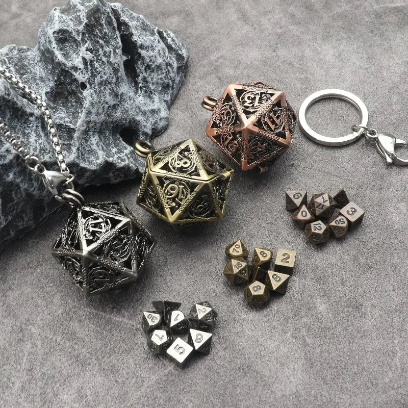 Mini Dice Set - Keychain and Necklace with D4 D6 D8 D10 D12 D20 Dice Case