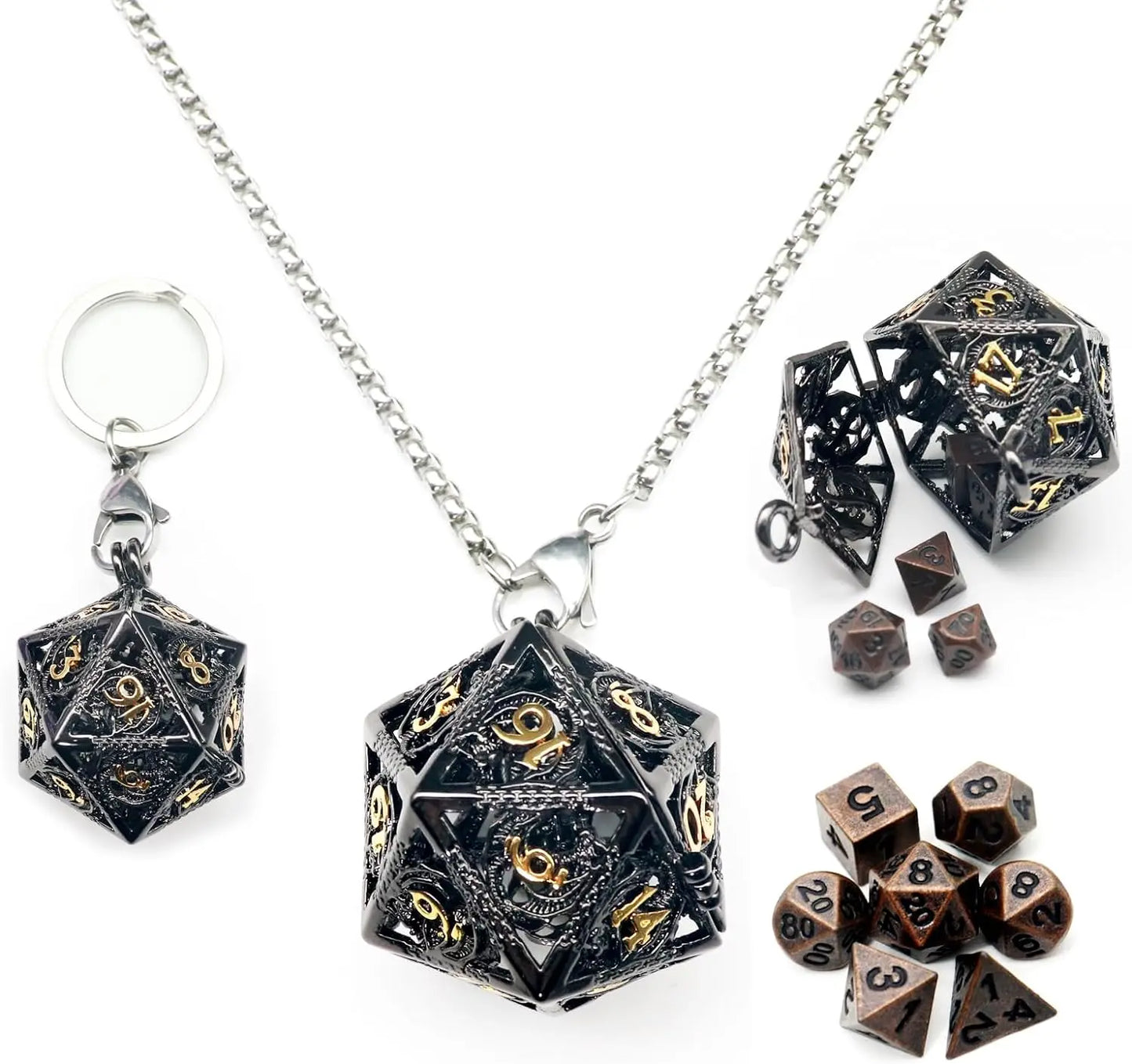 Mini Dice Set - Keychain and Necklace with D4 D6 D8 D10 D12 D20 Dice Case