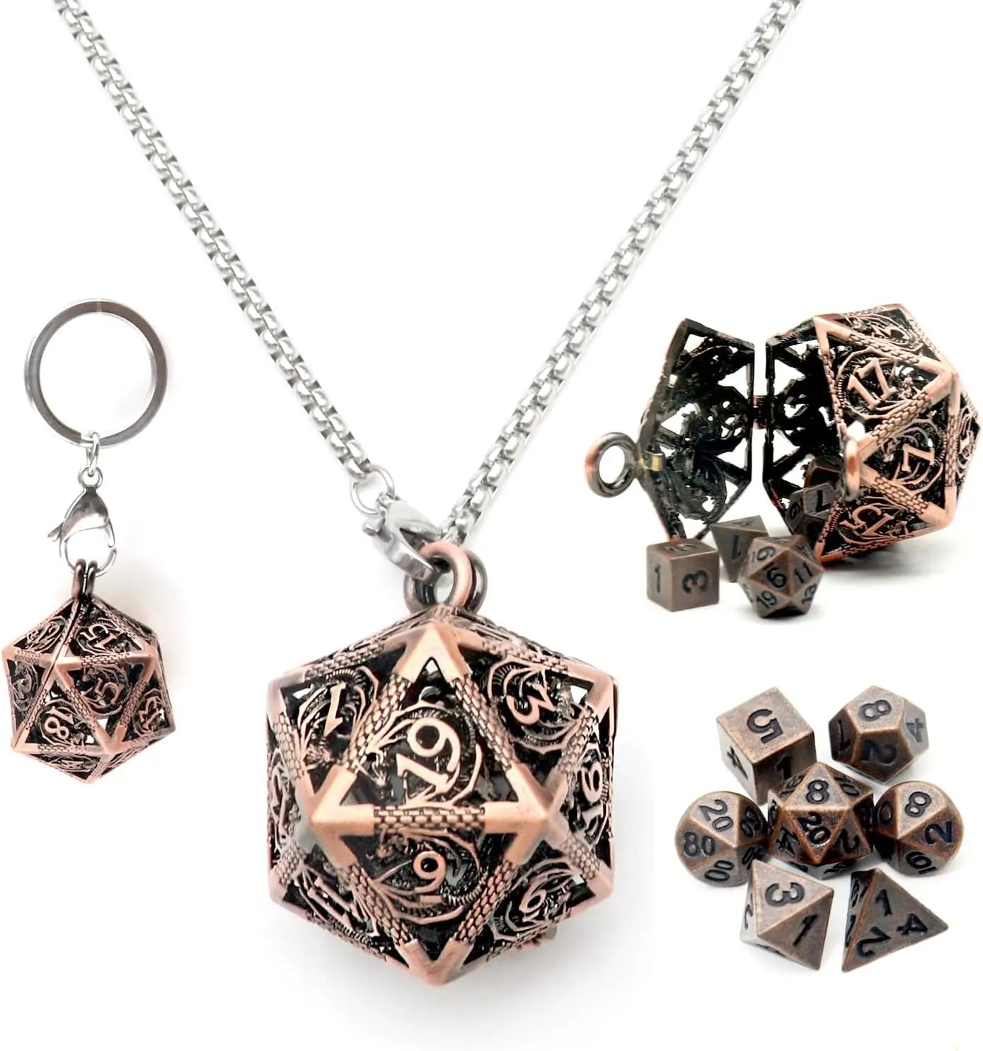 Mini Dice Set - Keychain and Necklace with D4 D6 D8 D10 D12 D20 Dice Case